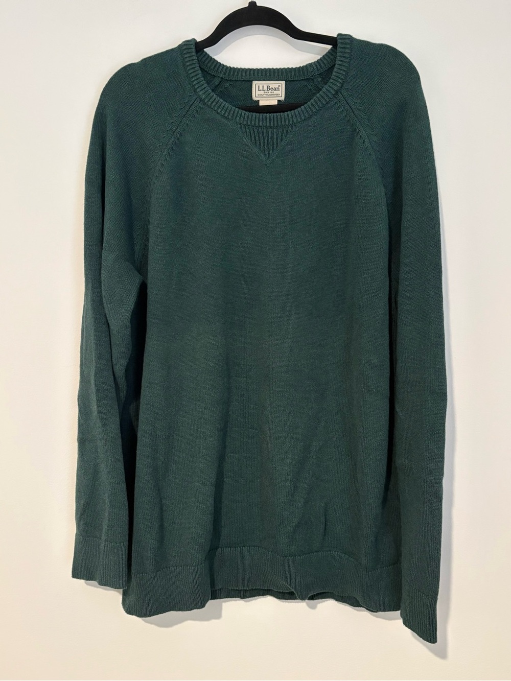 L.L. Bean Men’s Vintage Green Cotton Cashmere Crewneck Sweater Size XL Tall
